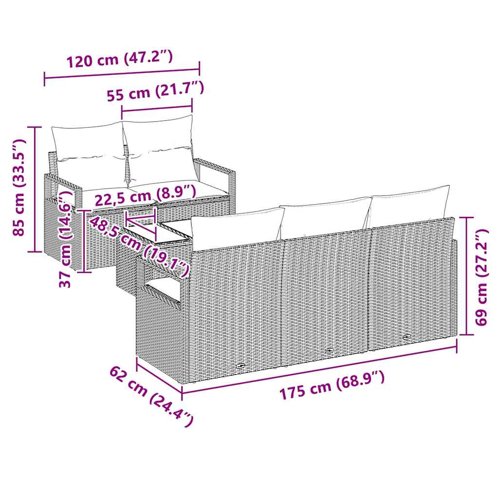Gartensofa-set mit Kissen 6 pcs Schwarz und Creme Poly-Rattan