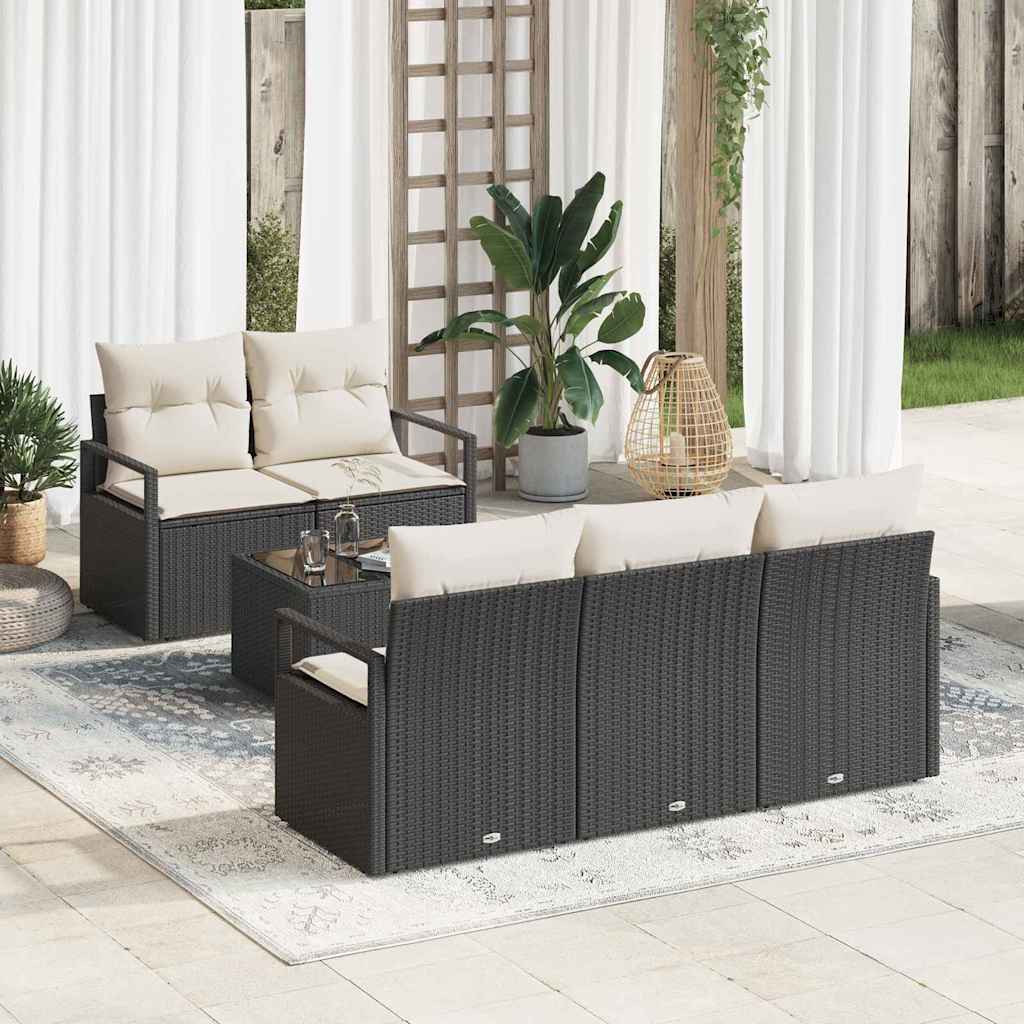 Gartensofa-set mit Kissen 6 pcs Schwarz und Creme Poly-Rattan