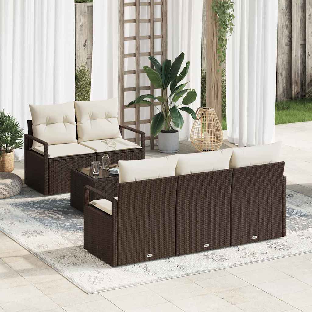 Gartensofa-set mit Kissen 6 pcs Schwarz und Creme Poly-Rattan