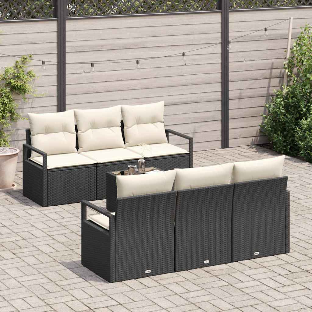 Gartensofa-set mit Kissen 7 pcs Schwarz und Creme Poly-Rattan