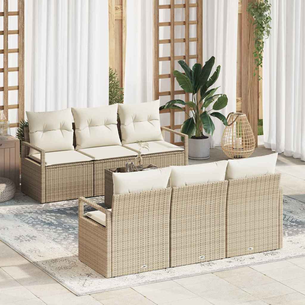 Gartensofa-set mit Kissen 7 pcs Schwarz und Creme Poly-Rattan