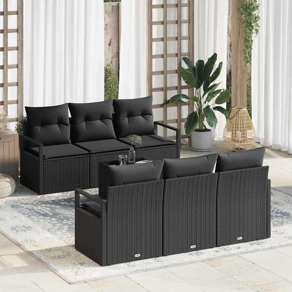 Gartensofa-set mit Kissen 7 pcs Schwarz und Creme Poly-Rattan