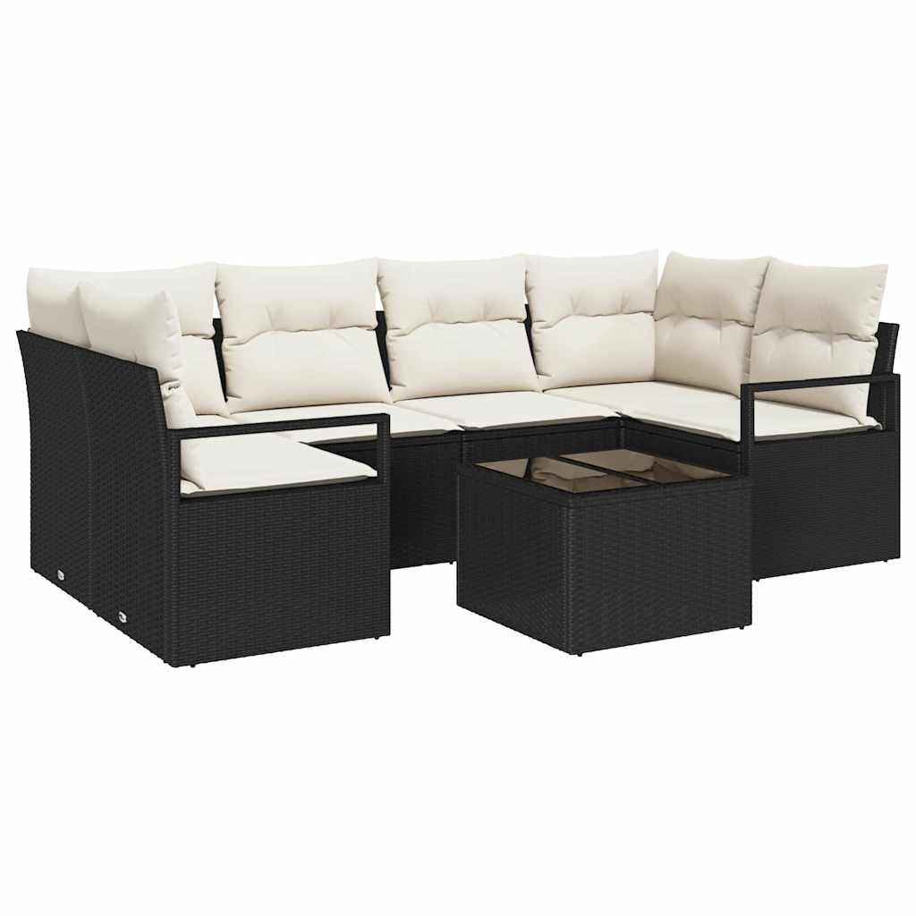 Garten-Sofa-Set mit Kissen mit Speicher 7 pcs Schwarz und Creme