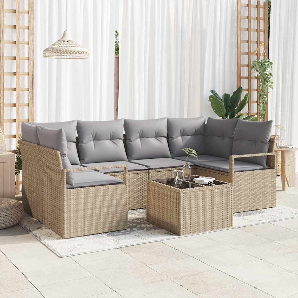 Garten-Sofa-Set mit Kissen mit Speicher 7 pcs Schwarz und Creme