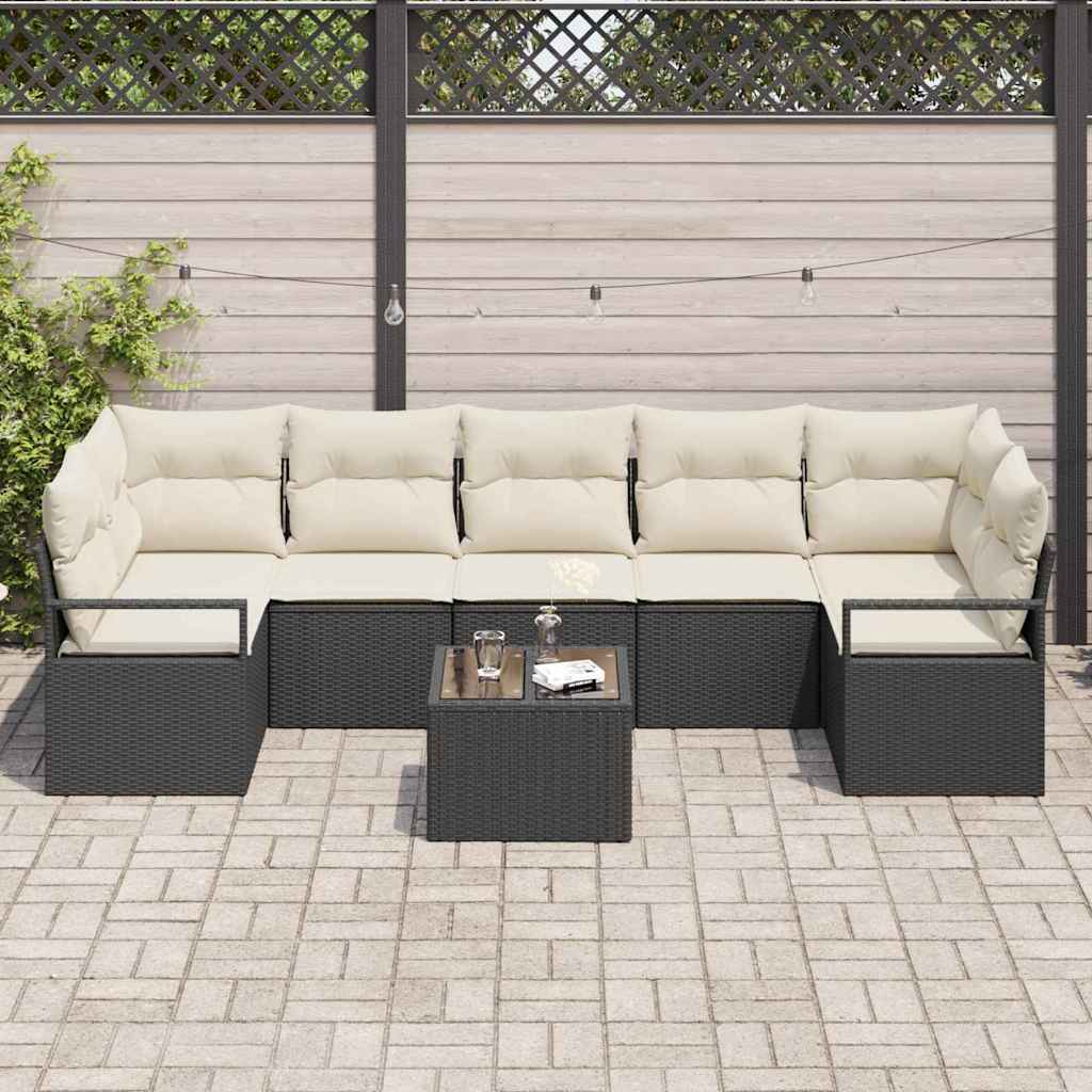 Garten-Sofa-Set mit Kissen mit Speicher 8 pcs Schwarz und Creme