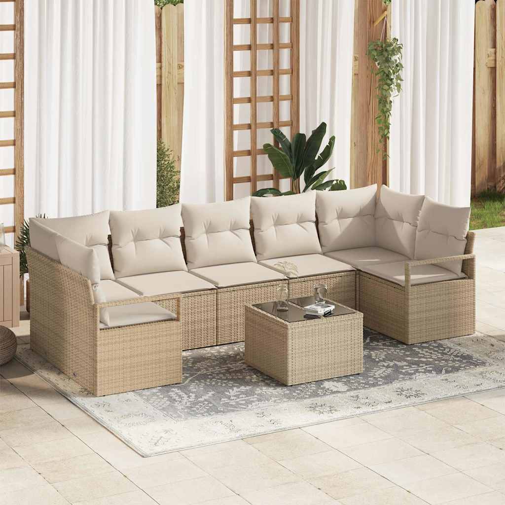 Garten-Sofa-Set mit Kissen mit Speicher 8 pcs Schwarz und Creme