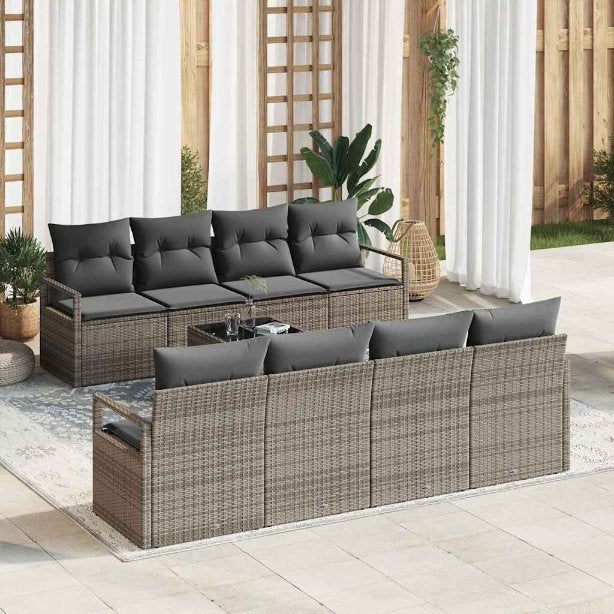 Sofa Set mit Kissen 9 pcs Schwarz und Creme Poly-Rattan