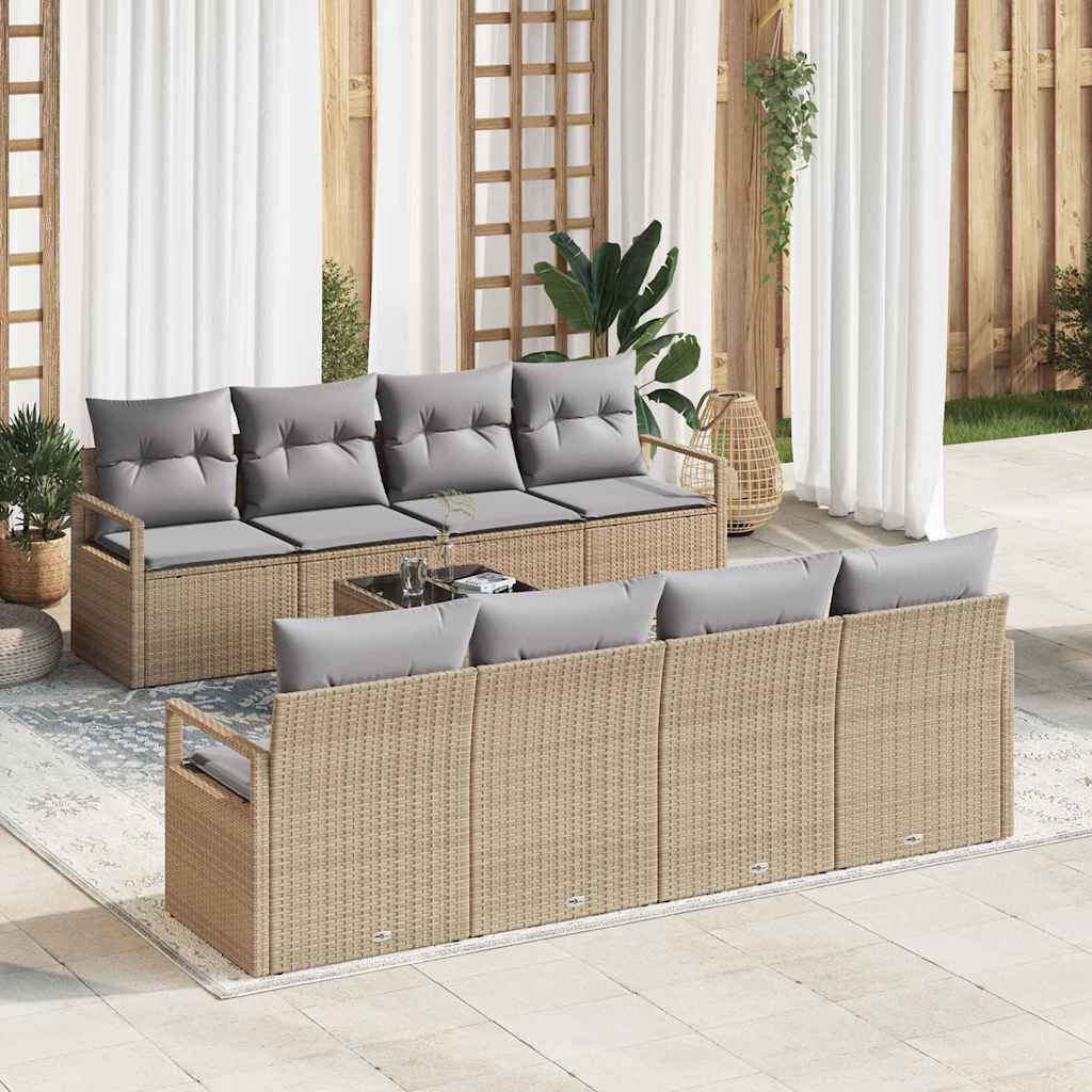 Sofa Set mit Kissen 9 pcs Schwarz und Creme Poly-Rattan