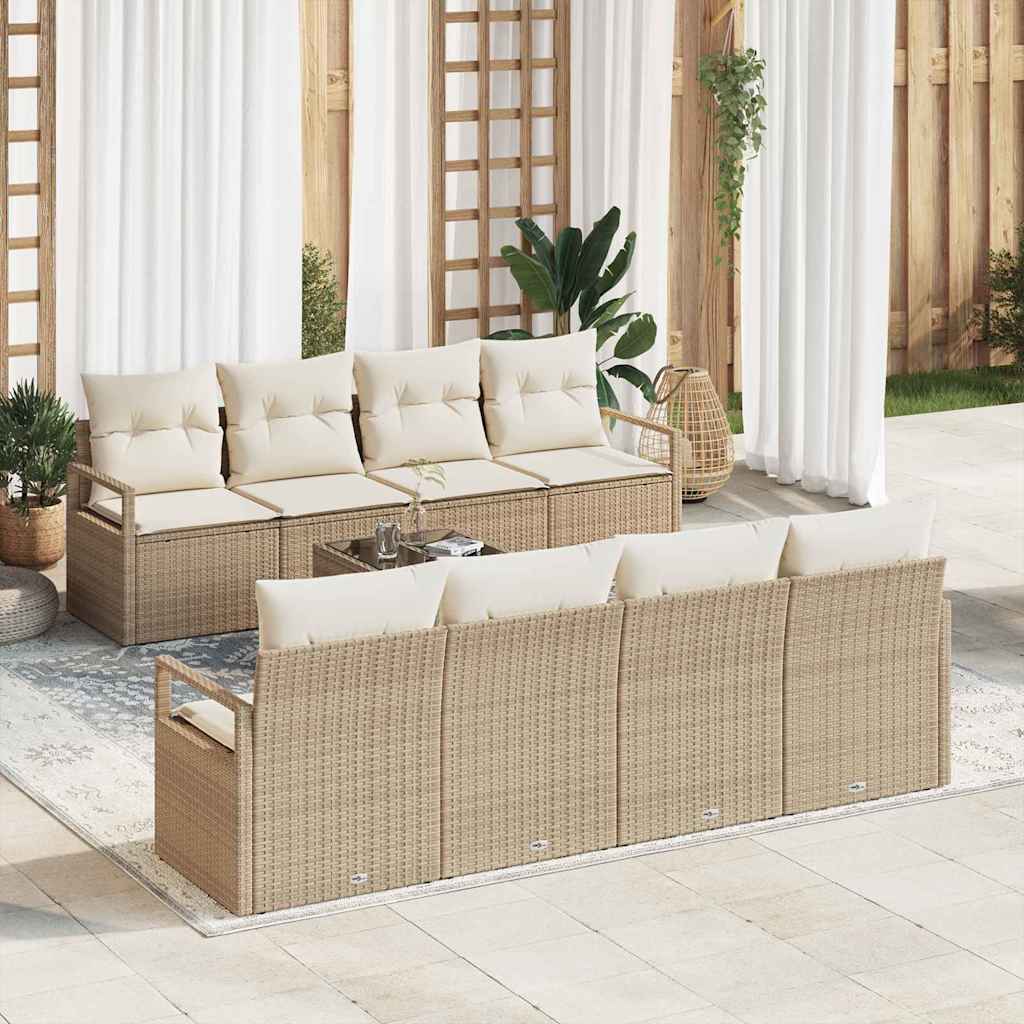 Sofa Set mit Kissen 9 pcs Schwarz und Creme Poly-Rattan