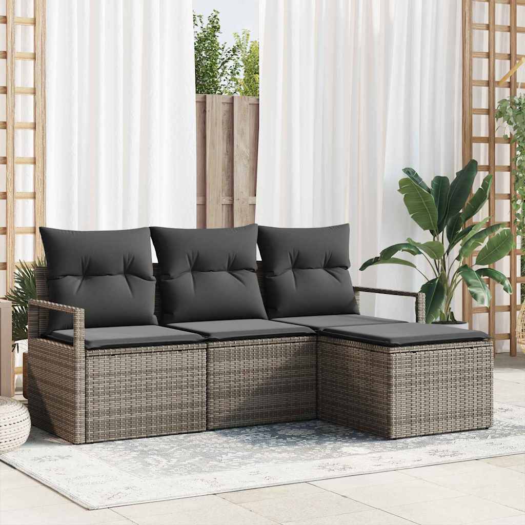 Garten-Sofa-Set mit Kissen mit Speicher 4 pcs Schwarz und Creme