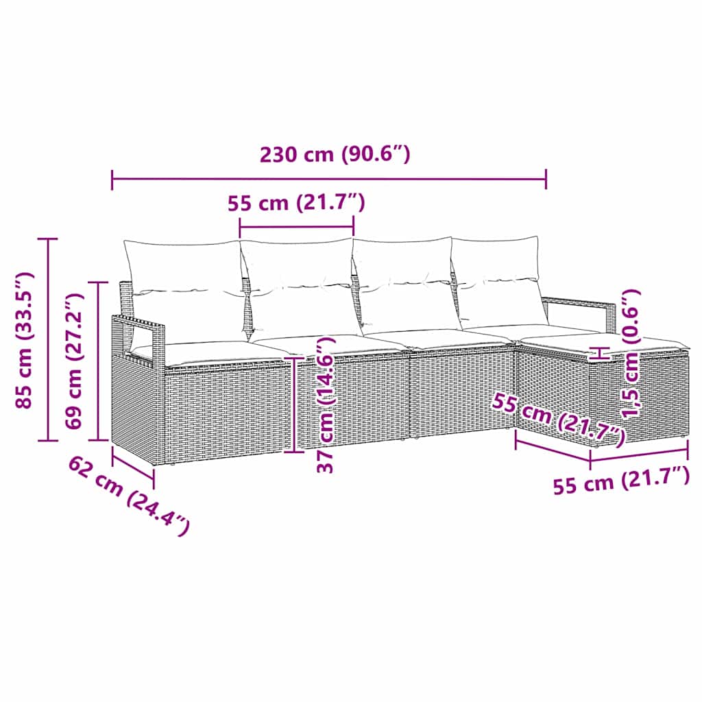 Sofa Set mit Kissen 5 pcs Schwarz und Creme Poly-Rattan