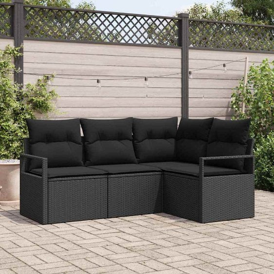Garten-Sofa-Set mit Kissen mit Speicher 4 pcs Schwarz und Creme