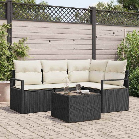 Garten-Sofa-Set mit Kissen mit Speicher 4 pcs Schwarz und Creme