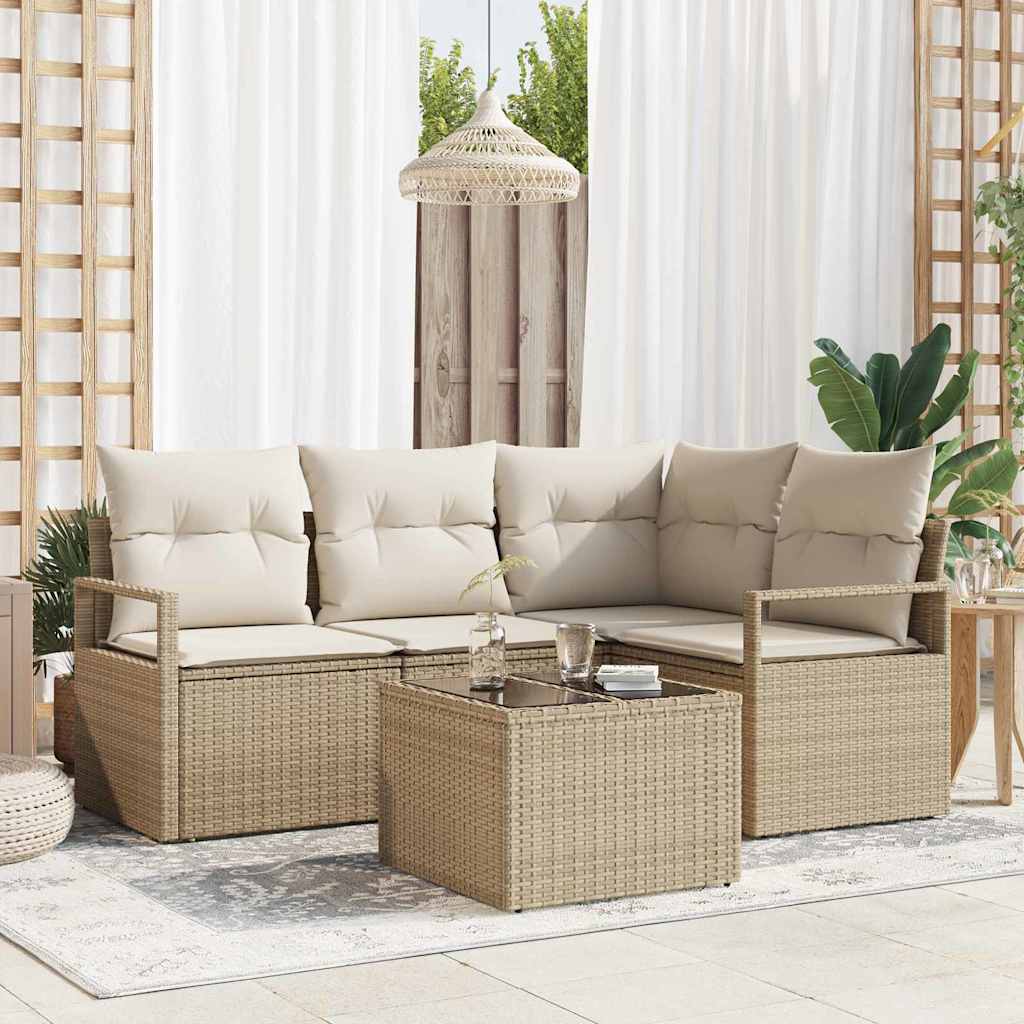Garten-Sofa-Set mit Kissen mit Speicher 4 pcs Schwarz und Creme