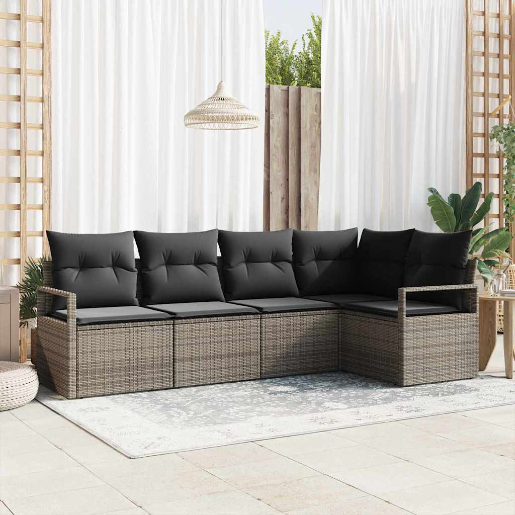 Garten-Sofa-Set mit Kissen mit Speicher 5 pcs Schwarz und Creme