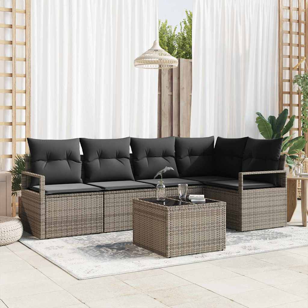 Garten-Sofa-Set mit Kissen mit Speicher 5 pcs Schwarz und Creme