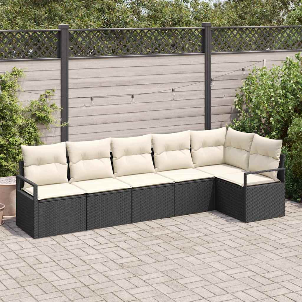 Sofa Set mit Kissen 6 pcs Schwarz und Creme Poly-Rattan