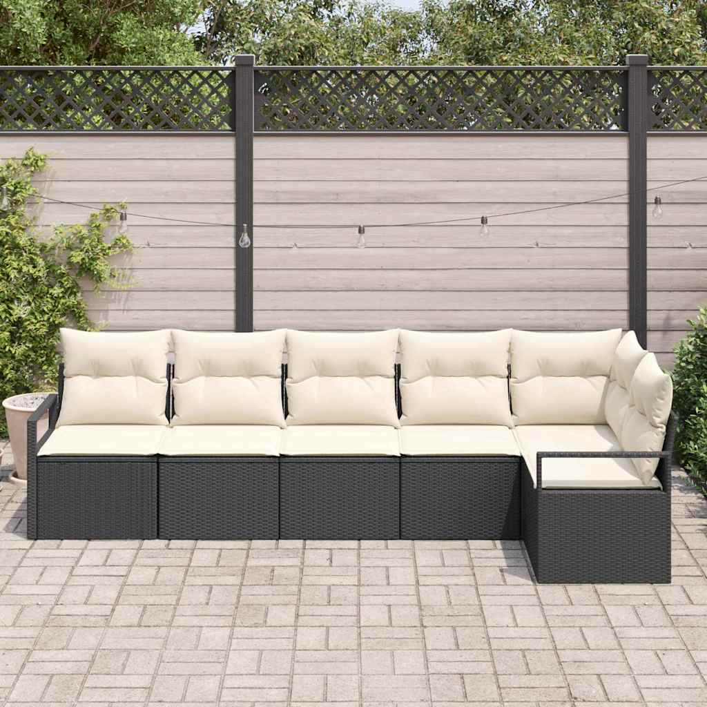 Sofa Set mit Kissen 6 pcs Schwarz und Creme Poly-Rattan