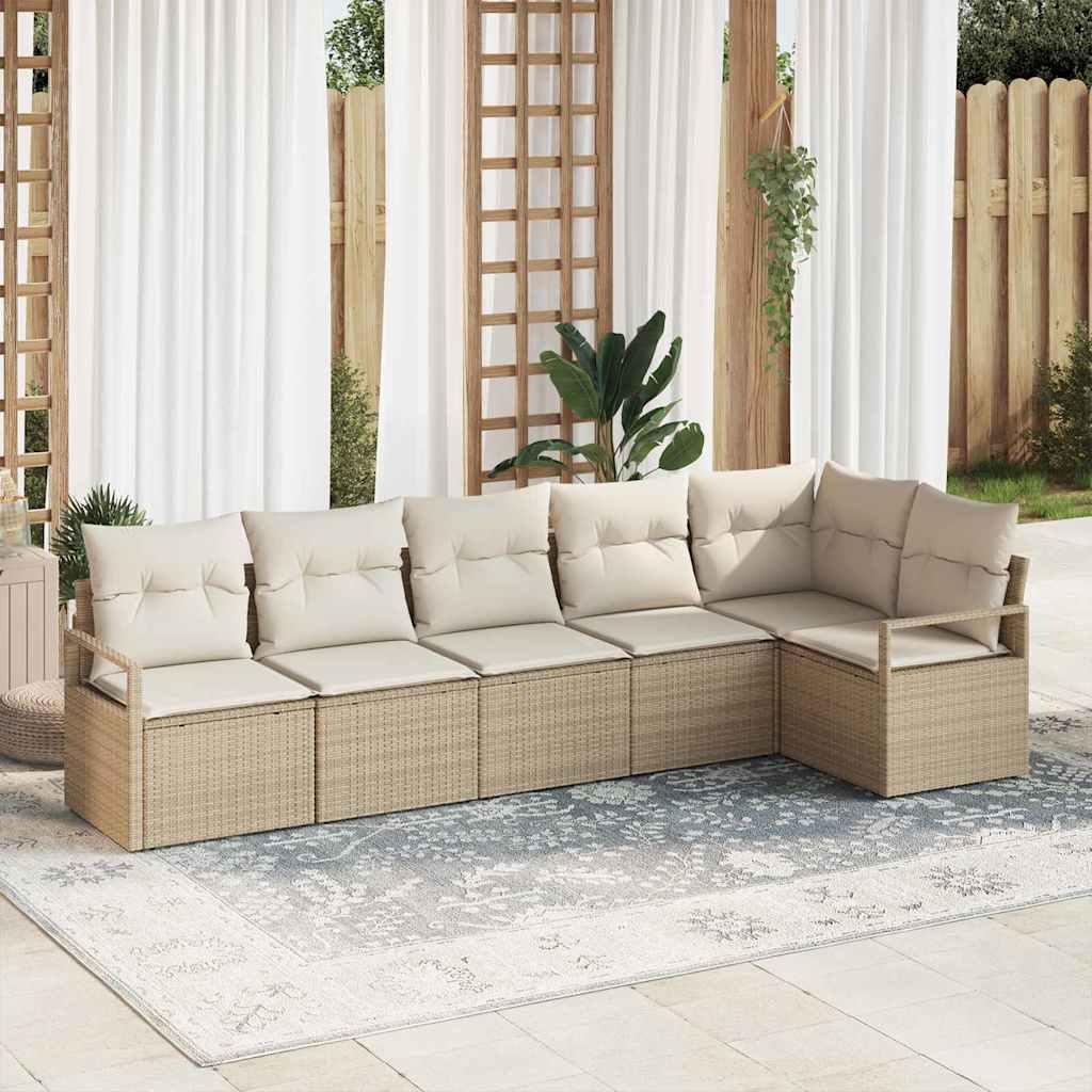 Sofa Set mit Kissen 6 pcs Schwarz und Creme Poly-Rattan