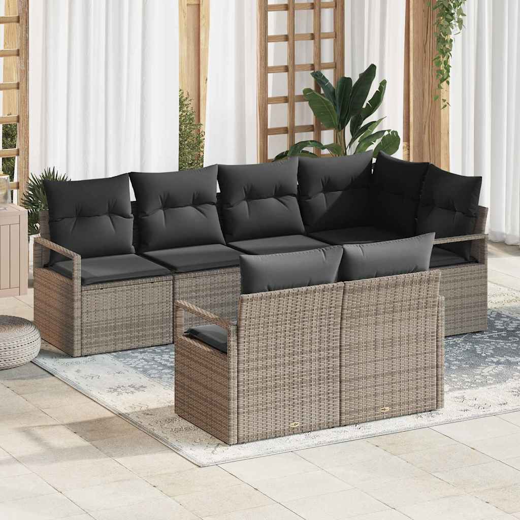 Gartensofa-set mit Kissen 7 pcs Schwarz und Weiß Poly-Rattan
