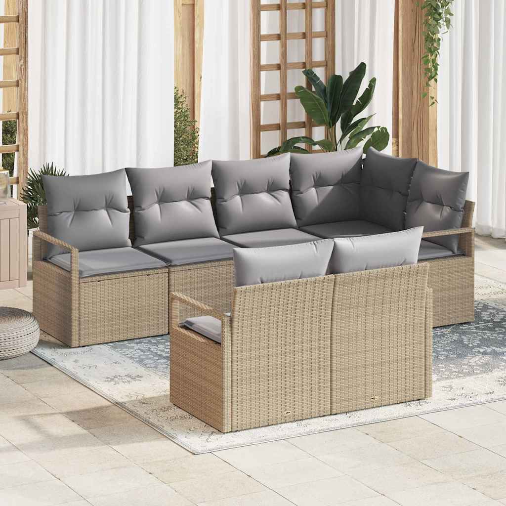 Gartensofa-set mit Kissen 7 pcs Schwarz und Weiß Poly-Rattan