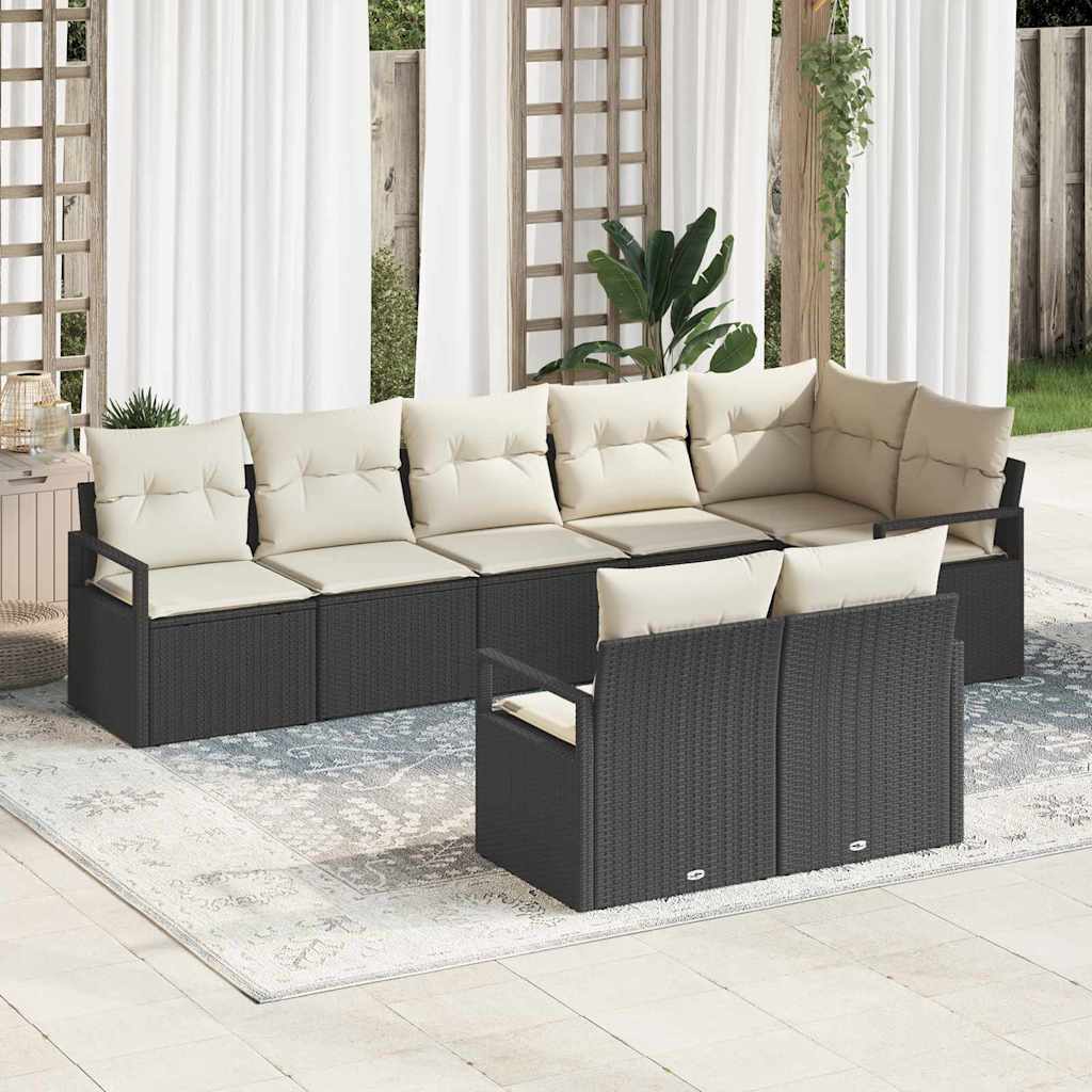 Gartensofa-set mit Kissen 8 pcs Schwarz und Weiß Poly-Rattan
