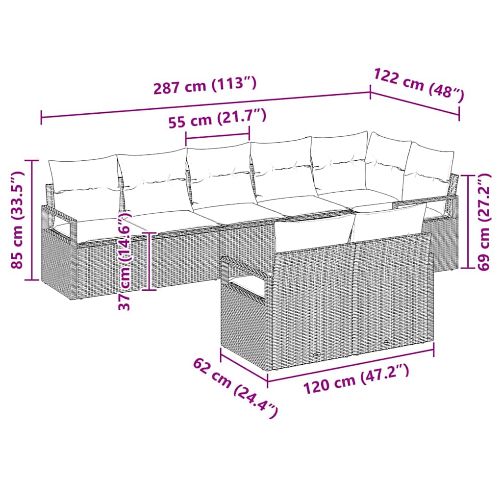 Gartensofa-set mit Kissen 8 pcs Schwarz und Weiß Poly-Rattan