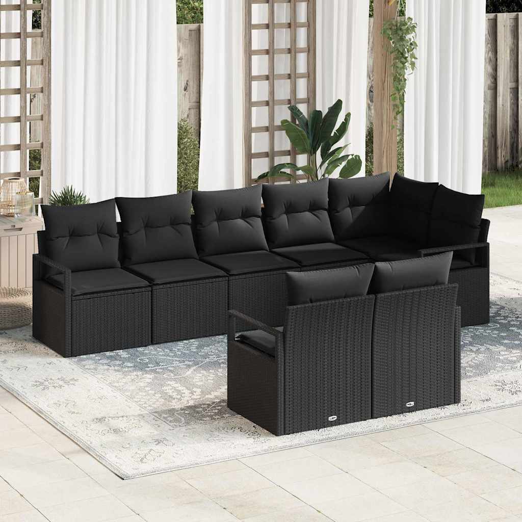 Gartensofa-set mit Kissen 8 pcs Schwarz und Weiß Poly-Rattan