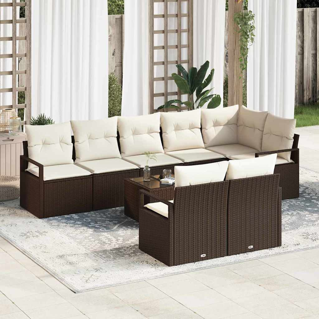 Gartensofa-set mit Kissen 8 pcs Schwarz und Weiß Poly-Rattan