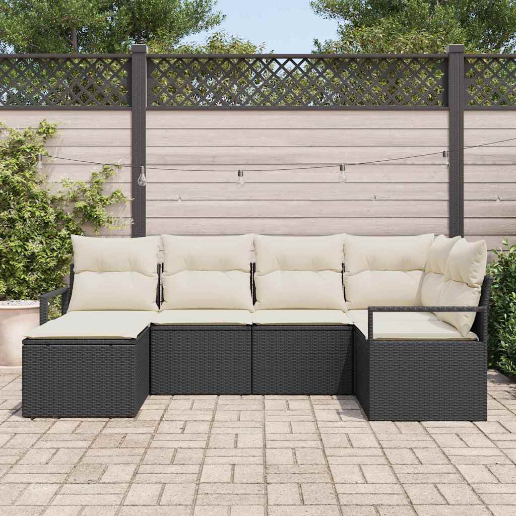 Garten-Sofa-Set mit Kissen mit Speicher 6 pcs Schwarz und Creme