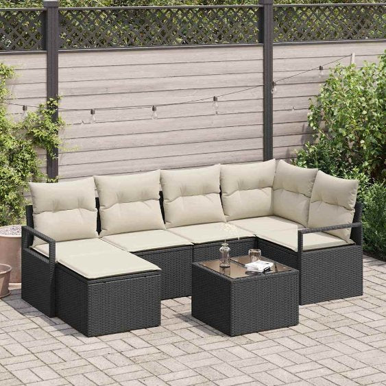 Garten-Sofa-Set mit Kissen mit Speicher 6 pcs Schwarz und Creme