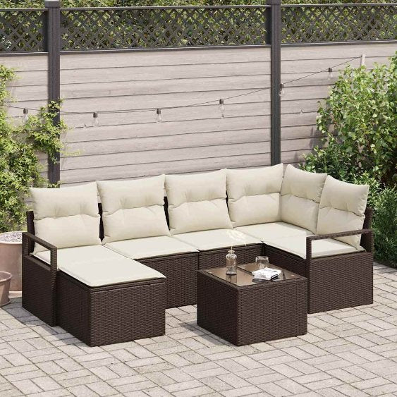 Garten-Sofa-Set mit Kissen mit Speicher 6 pcs Schwarz und Creme