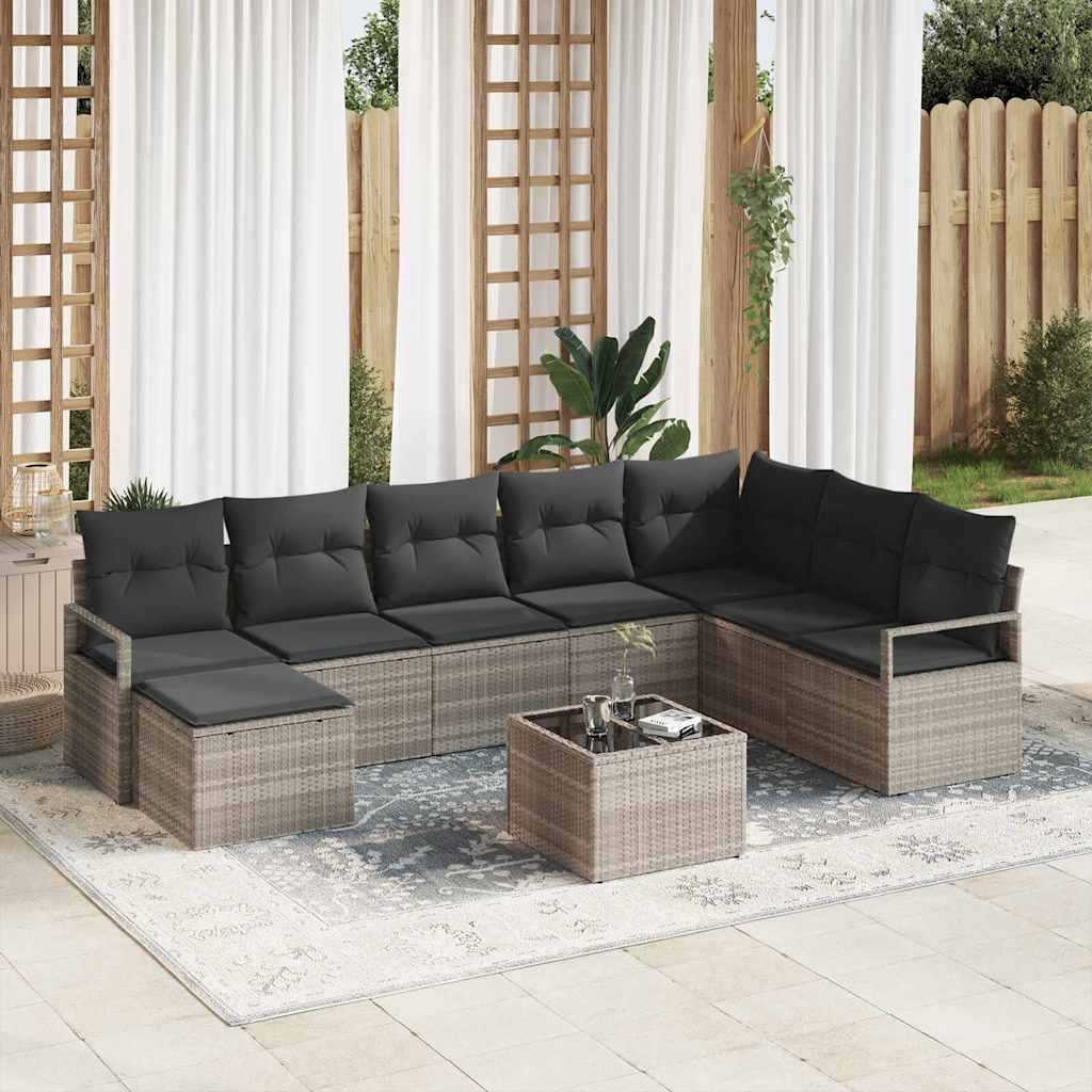 Sofa Set mit Kissen 7 pcs Schwarz und Creme Poly-Rattan