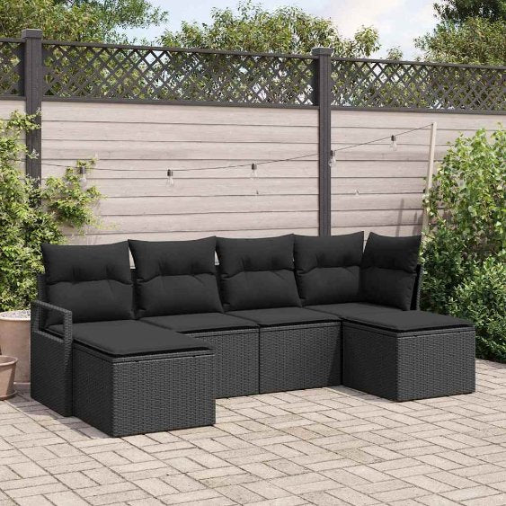 Garten-Sofa-Set mit Kissen mit Speicher 6 pcs Schwarz und Creme