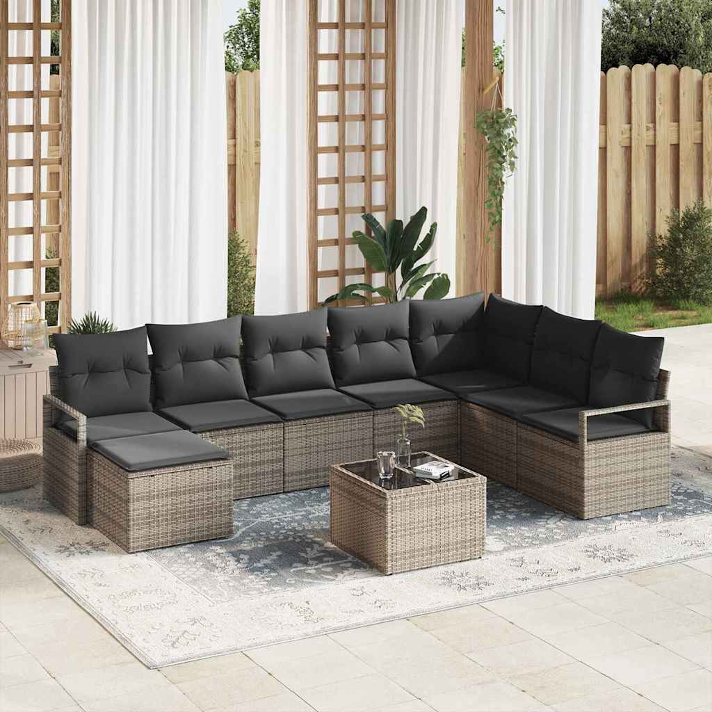 Sofa Set mit Kissen 8 pcs Schwarz und Creme Poly-Rattan