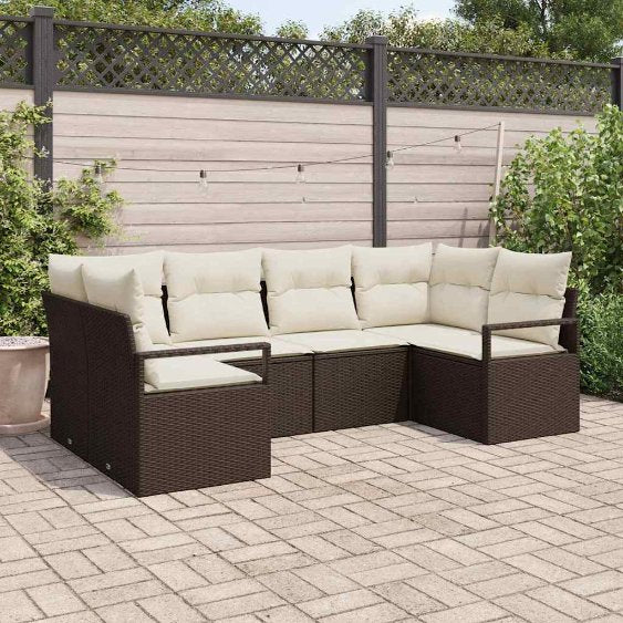 Gartensofa-set mit Kissen 6 pcs Schwarz und Weiß Poly-Rattan
