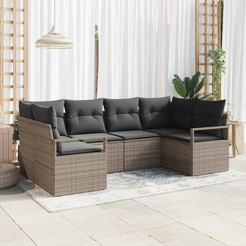 Gartensofa-set mit Kissen 6 pcs Schwarz und Weiß Poly-Rattan