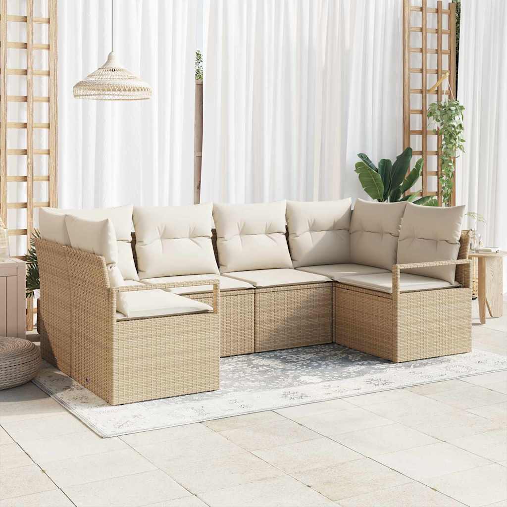 Gartensofa-set mit Kissen 6 pcs Schwarz und Weiß Poly-Rattan