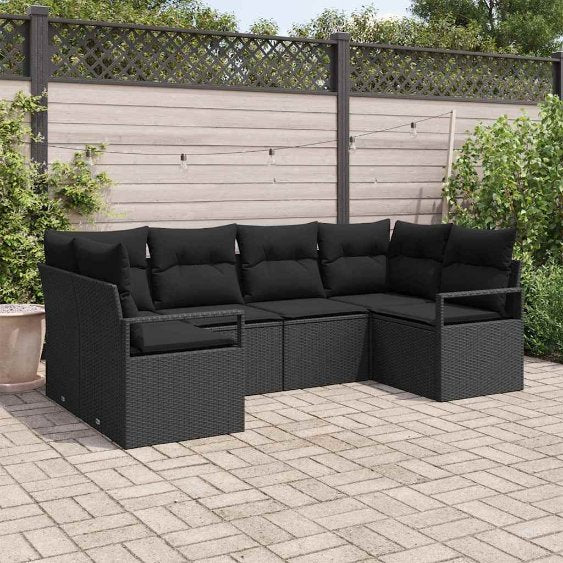 Gartensofa-set mit Kissen 6 pcs Schwarz und Weiß Poly-Rattan