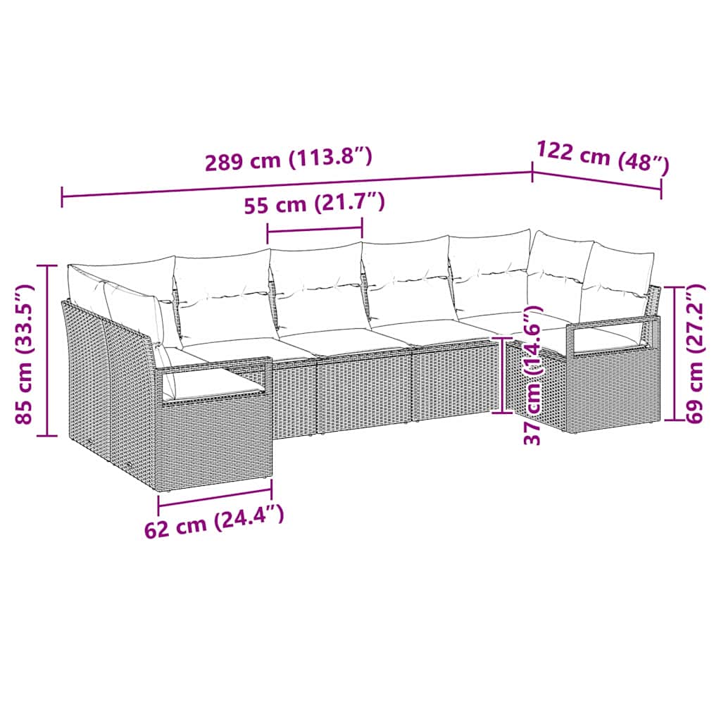 Gartensofa-set mit Kissen 7 pcs Schwarz und Weiß Poly-Rattan