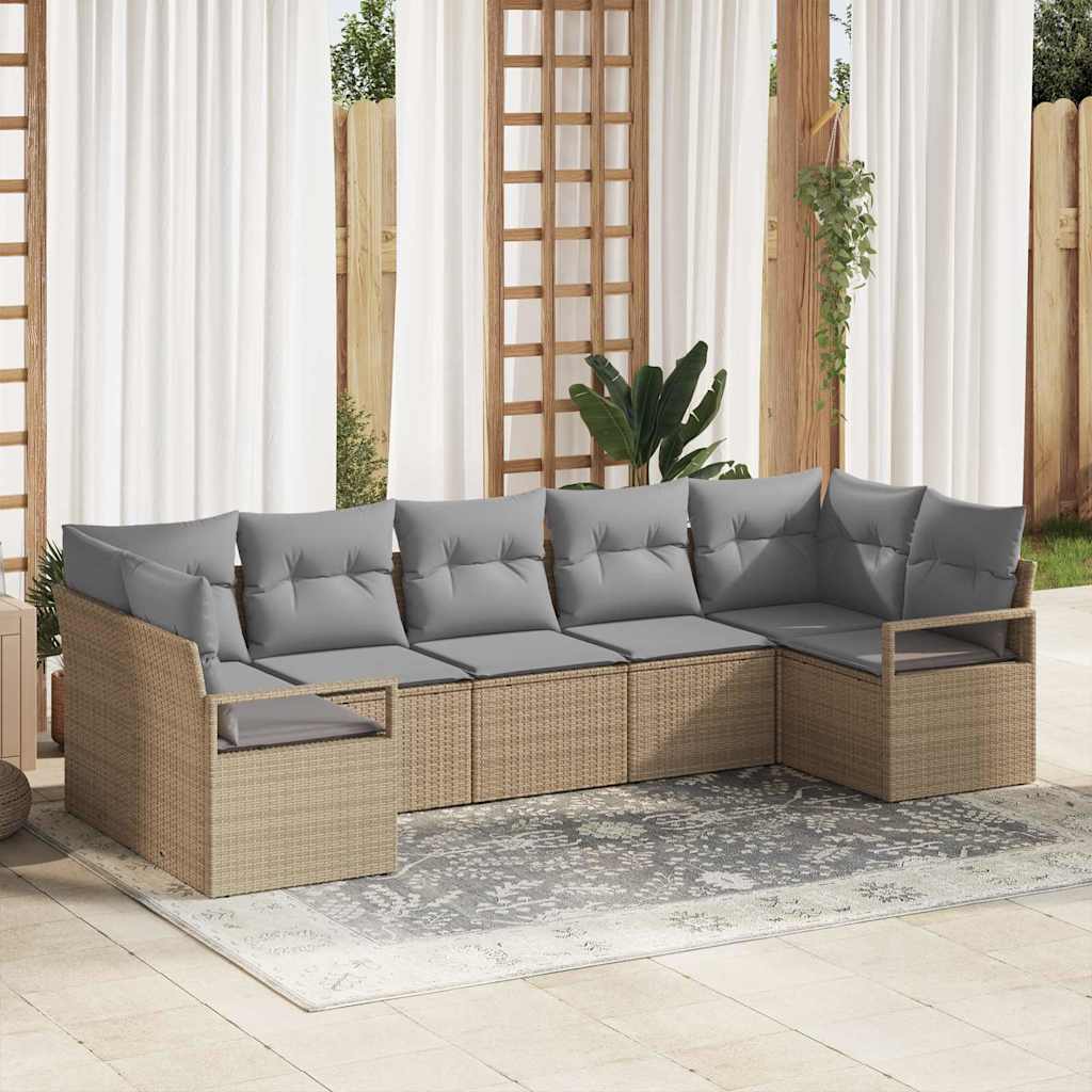 Gartensofa-set mit Kissen 7 pcs Schwarz und Weiß Poly-Rattan
