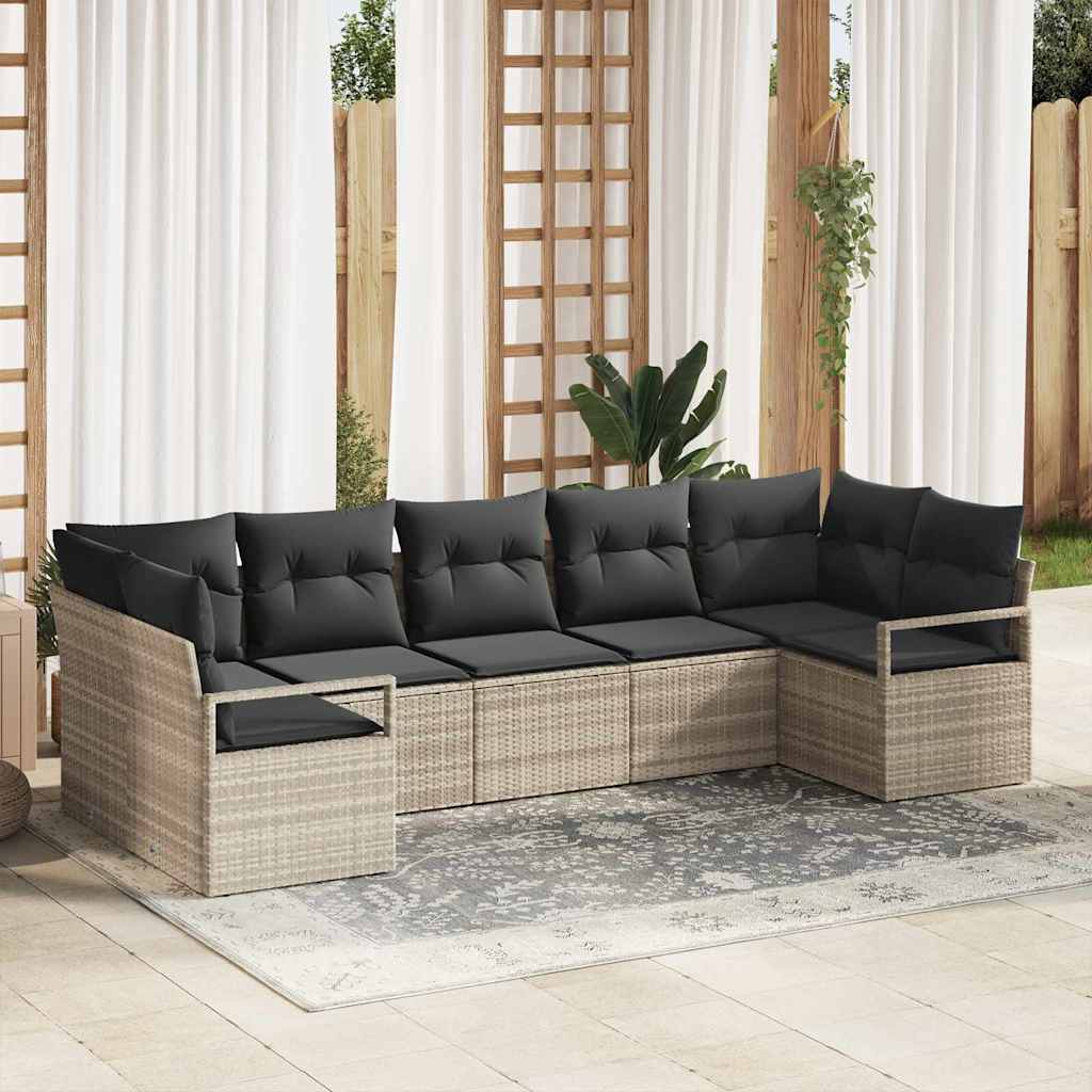 Gartensofa-set mit Kissen 7 pcs Schwarz und Weiß Poly-Rattan
