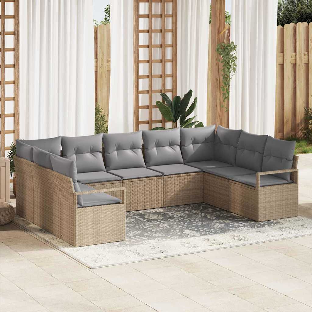 Gartensofa-set mit Kissen 9 pcs Schwarz und Weiß Poly-Rattan
