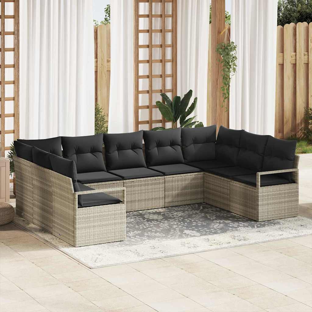 Gartensofa-set mit Kissen 9 pcs Schwarz und Weiß Poly-Rattan