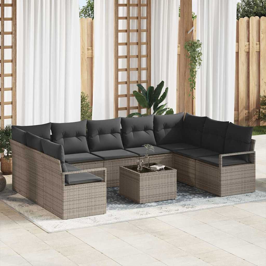 Gartensofa-set mit Kissen 9 pcs Schwarz und Weiß Poly-Rattan