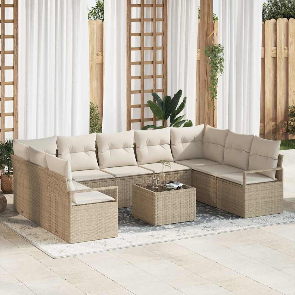 Gartensofa-set mit Kissen 9 pcs Schwarz und Weiß Poly-Rattan