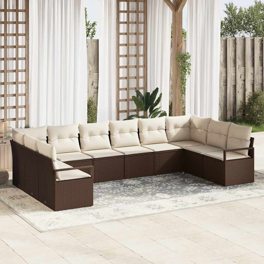 Gartensofa-set mit Kissen 10 pcs Schwarz und Weiß Poly-Rattan