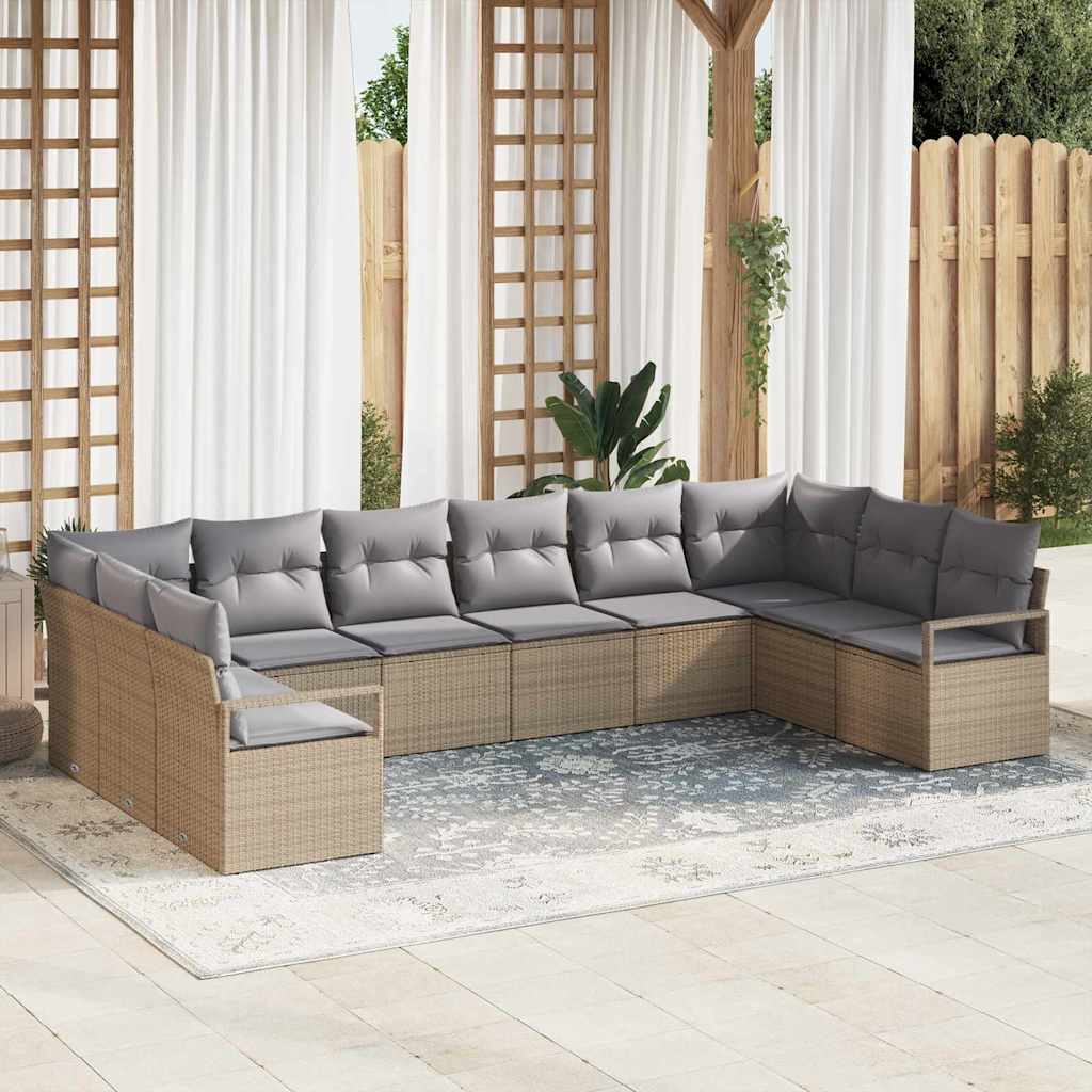 Gartensofa-set mit Kissen 10 pcs Schwarz und Weiß Poly-Rattan