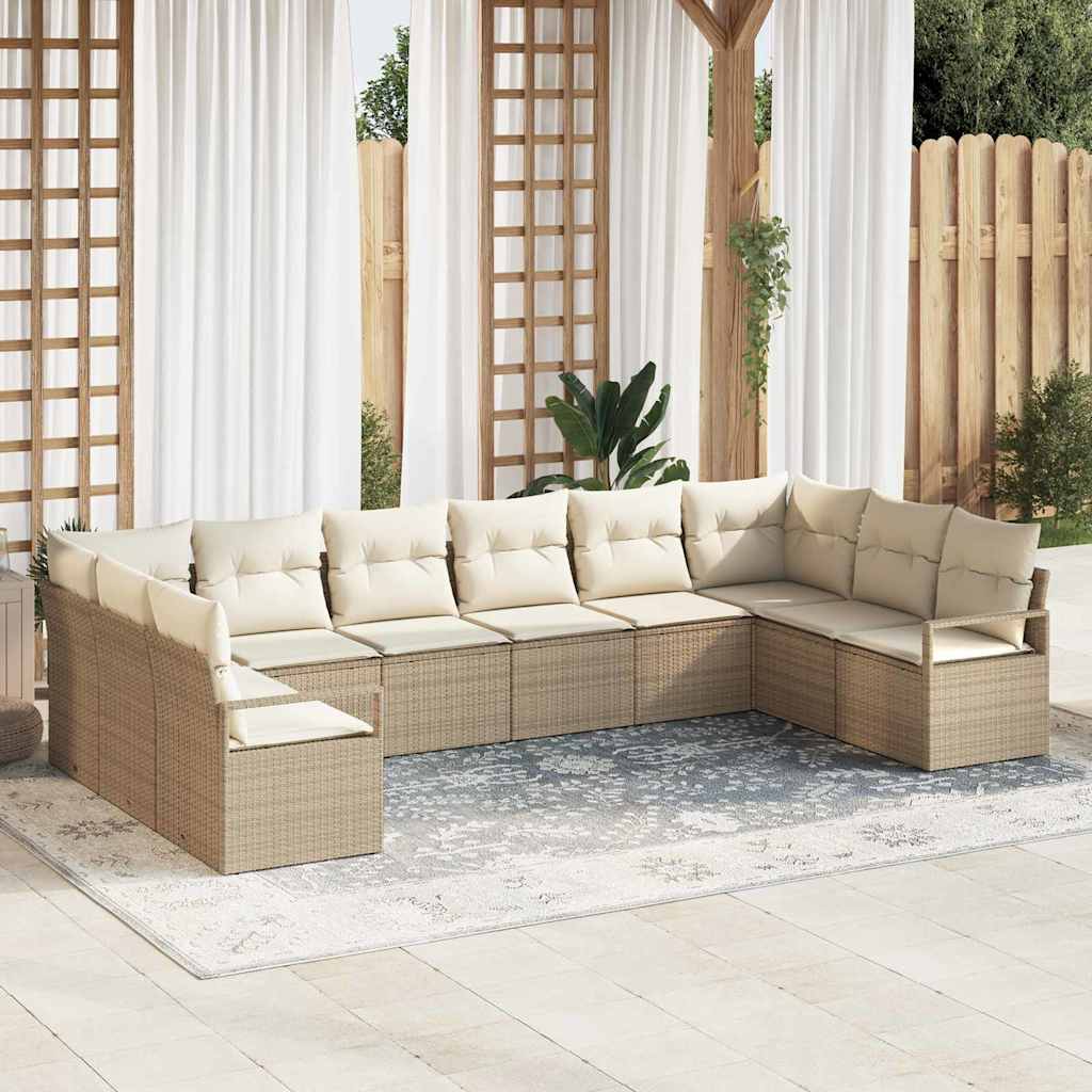 Gartensofa-set mit Kissen 10 pcs Schwarz und Weiß Poly-Rattan