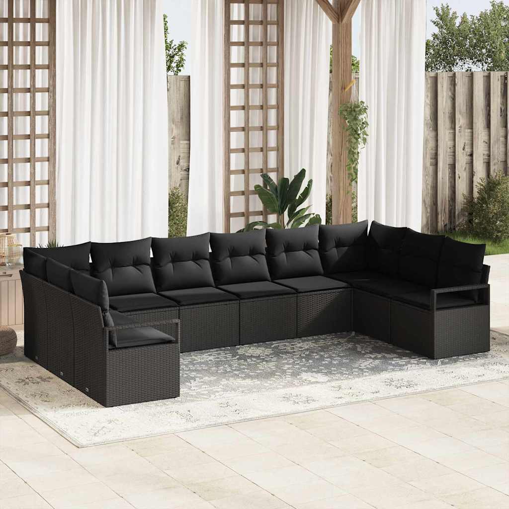 Gartensofa-set mit Kissen 10 pcs Schwarz und Weiß Poly-Rattan